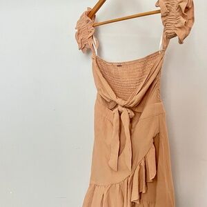 Beige Off-Shoulder Ruffled Baby Doll Dress